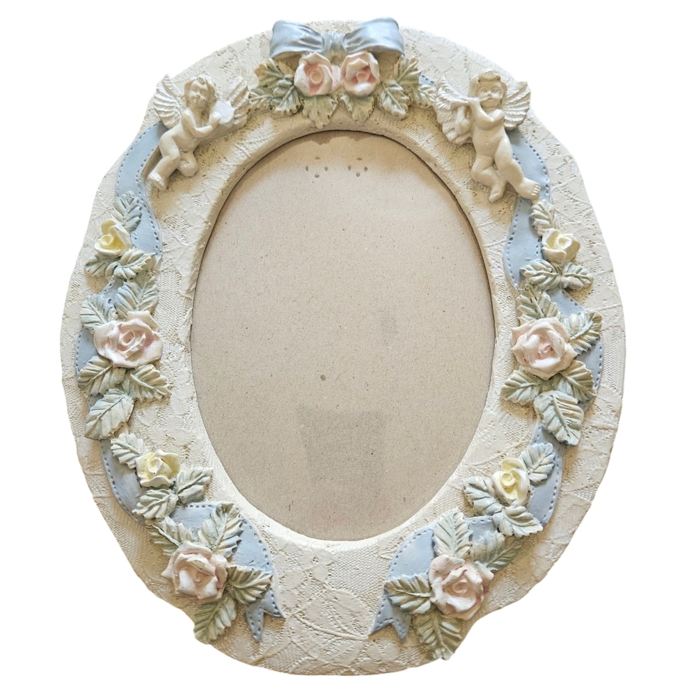 *No glass* Retro Floral Cherubs Tabletop Picture Frame‎ For 4x6 Photo